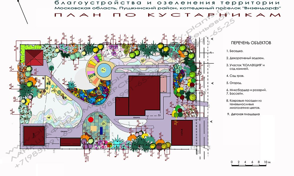 Проект дачного участка 15 соток - план по кустарникам